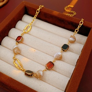 Collier ras du cou pour femme en agate et <span class=keywords><strong>perles</strong></span>, plaqué or, style vintage tendance, vente en gros - Product Image 1