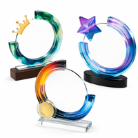 Trophée personnalisé en cristal, anneau dégradé rond, gravure, compétition, champion, anniversaire d'employé, vente en gros