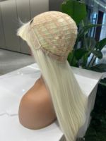 Grosir murah pirang Platinum Wig tahan panas suhu tinggi serat 613 warna mesin Wig sintetis dengan Bang