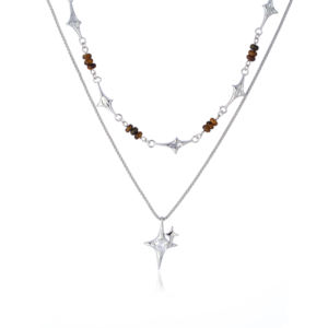 Collana oro platino bianco K rame ciondolo stella doppia catena bianco zircone diamante tigre pietra collana - Product Image 2