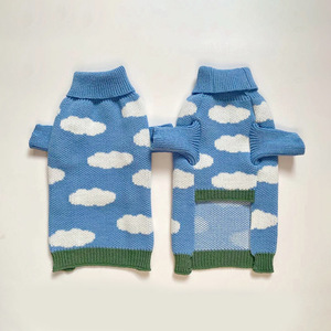 Suéter para Perro Estilo Rústico Ecológico de Lana Azul Personalizado, Patrón de Nubes, Jersey Tejido Bonito, Suave y Cómodo para Uso en Exteriores, Primavera - Product Image 2