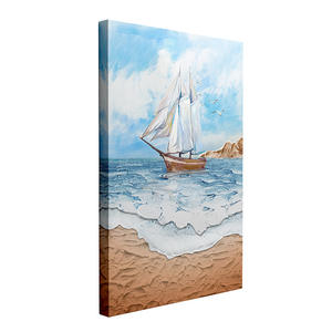 Moderno minimalista mare pittura a olio a getto d'inchiostro Texture barca a vela paesaggio per soggiorno o ristorante tela di supporto - Product Image 5