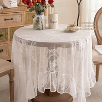 Nappe de table ronde en dentelle brodée style Rococo, motif découpé, pour décoration intérieure, fête, vente en gros, blanc et vert, France INS