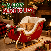 Lit pour chat en forme de traîneau de Noël personnalisé, OEM, en peluche douillette, canapé festif pour chatons, pour 2 à 3 chats, vente en gros