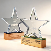 Nouvelles récompenses en cristal de luxe pour artistes, avec base en bois personnalisée, gravure laser 3D en forme d'étoile de haute qualité, pour événements musicaux