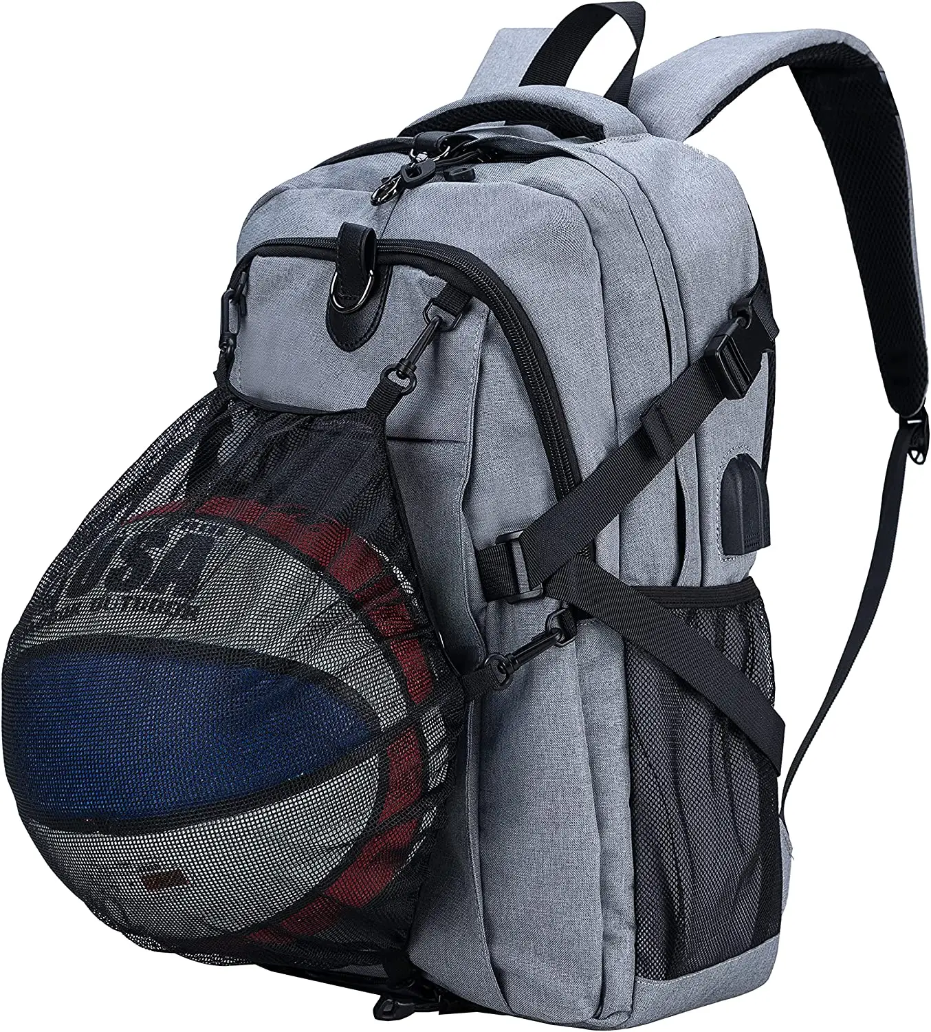 Fußball tasche Robuster Laptop-Rucksack mit Ballfach Basketball-Rucksack-Tasche mit USB-Ladeans chluss