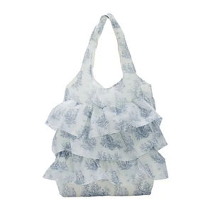 Bolsa de compras de tela con volantes para mujer, bolso de hombro ligero a cuadros con encaje para la playa de verano - Product Image 5