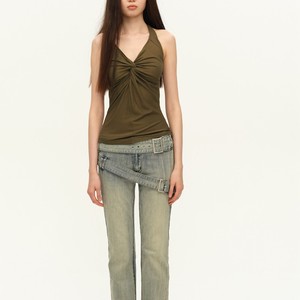 Haut Camisole à Col Halter TS-033 Vert avec Nœud au Dos – Blouse Femme Sans Manches pour Tous les Jours - Product Image 1