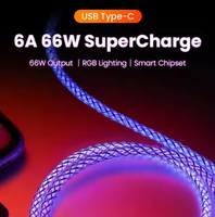 Câble de charge rapide USB-C PD 66W 3A RGB, conducteur en cuivre pur, blindage en alliage d'aluminium tressé pour ordinateurs et appareils mobiles