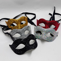 Masque Demi-Visage Doré Scintillant pour Femmes, Matériau Plastique Léger avec Strass en Cristal, pour Fête d'Halloween