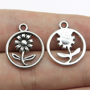 Pendentif cercle encadré motif marguerite en alliage de zinc argenté antique <span class=keywords><strong>pour</strong></span> porte-<span class=keywords><strong>badge</strong></span> de club de jardinage - Product Image 4