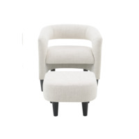 Fauteuil d'appoint beige incurvé avec pouf assorti, pieds coniques en bois massif, compact, pour la lecture