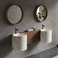 Lavabo mural en pierre artificielle de style Wabi-sabi, design moderne et simple, lavabo artistique de designer avec étagère de rangement