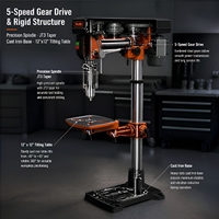 Presse à percer radiale 550W, perceuse d'établi 33 pouces, 360 °   Table de travail rotative en fonte pour perçage en atelier