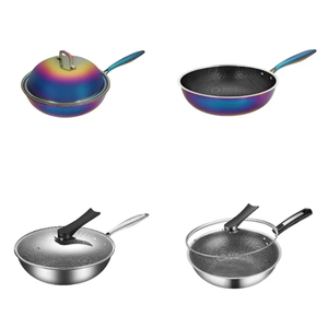 Casseroles et poêles modernes en acier inoxydable compatibles induction et gaz, revêtement métallique arc-en-ciel - Product Image 2