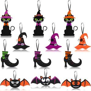 12 piezas de adornos colgantes de fieltro de Halloween, decoración colgante de puerta de fieltro de Feliz Halloween para decoración de fiesta de Halloween - Product Image 1