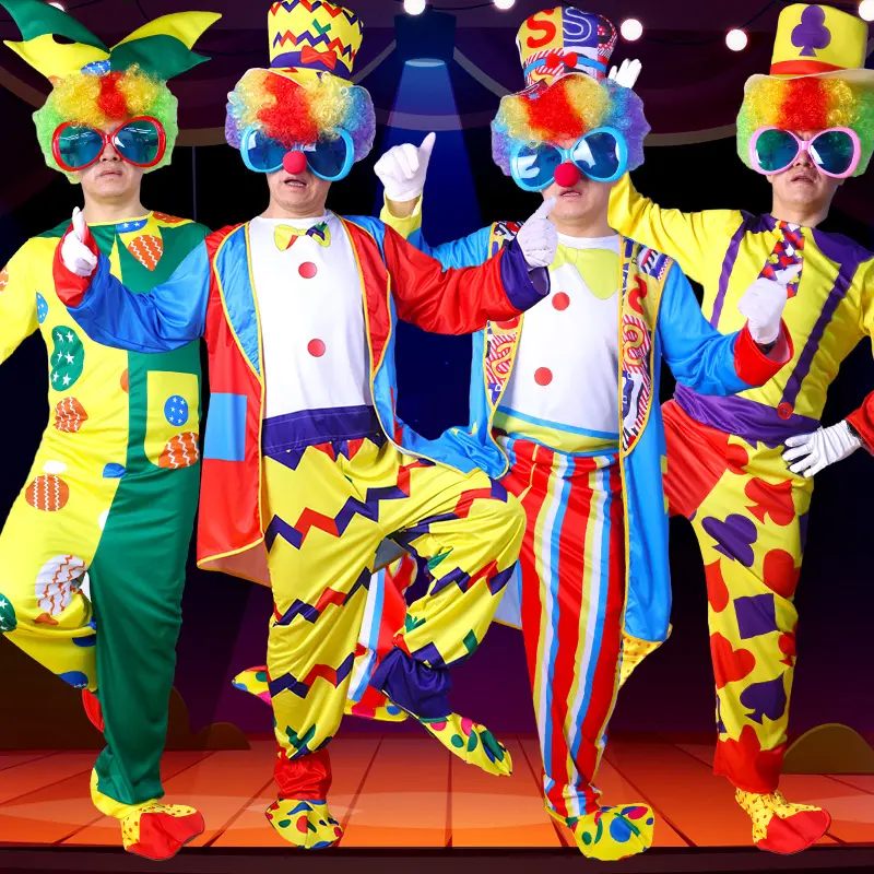 En iyi fiyat erkekler cadılar bayramı komik sirk palyaço kostümü parti Cosplay yetişkin karnaval takım hediye