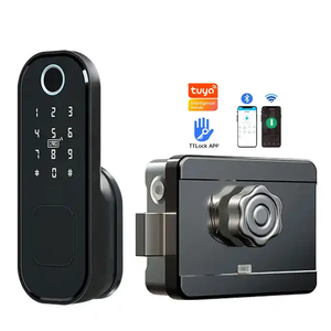 Serrure automatique à bouton pour porte en bois/acier avec lecteur d'empreintes digitales BLE double face en alliage d'aluminium et clavier numérique Tuya en option - Product Image 1