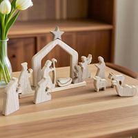 Ensemble de Scènes de Noël, Mini Figurines en Bois, Décoration Intérieure, Cheminée, Étagère, Décoration de Vacances