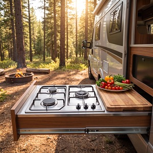 Fornello a Gas <span class=keywords><strong>per</strong></span> <span class=keywords><strong>Camper</strong></span> RV a 3 Fuochi, Piano Cottura Integrato in Acciaio Inox <span class=keywords><strong>per</strong></span> Cucina di <span class=keywords><strong>Camper</strong></span> e Motorhome, Design Compatto Incassato - Product Image 4