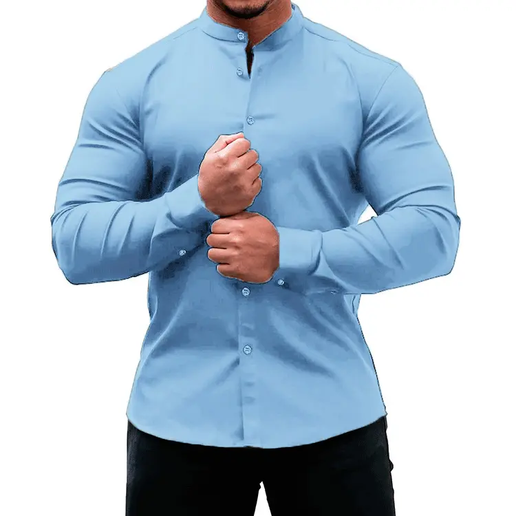 2023 पुरुषों की ठोस रंग आकस्मिक कार्डिगन स्लिम फिट पॉलिएस्टर लंबी आस्तीन रिक्त बटन शर्ट