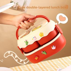 Boîte à lunch bento empilable hermétique à double couche avec poignée et couvercle en plastique, compatible micro-ondes, pour adultes et enfants - Product Image 2