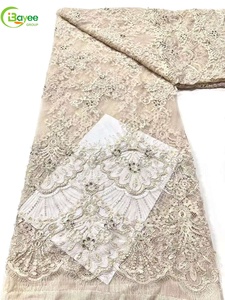 Tela de Encaje Francés de Lujo con Cuentas Pesadas y Hermosa Decoración Floral, Encaje Adornado con Brillo, en Oferta - Product Image 4