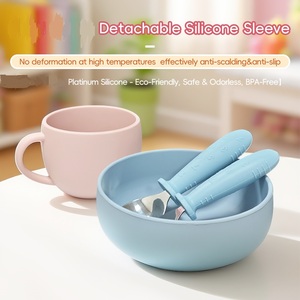 Juego de utensilios de comedor para niños, platos y tazones de acero inoxidable con ventosa, doble pared aislante, sin BPA, para niños pequeños - Product Image 4