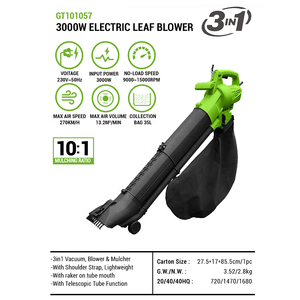 فيرتاك 3 في 1 منفاخ أوراق كهربائي ومكنسة أوراق بقوة 466 قدم مكعب في الدقيقة وسرعة 168 ميل في الساعة، جهاز تقطيع الأوراق لتنظيف الفناء - Product Image 4