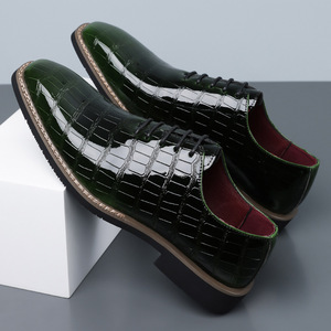 Zapatos de Vestir de Cuero para Hombre de Alta Calidad 2026, Zapatos Oxford de Charol con Punta en Pico, Estampado de Cocodrilo Verde, con Cordones - Product Image 2