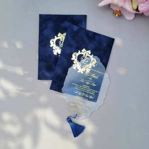 Enveloppe en velours de luxe, carte d'<span class=keywords><strong>invitation</strong></span> élégante en <span class=keywords><strong>plexiglas</strong></span> miroir noir avec impression en feuille d'or, invitations de <span class=keywords><strong>mariage</strong></span> en acrylique - Product Image 4