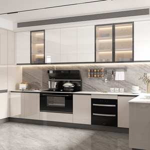 Modern Minimalist White Kitchen <b>Cabinet</b> Custom Solid Wood Kitchen Furniture LED Light - Product Image 2
