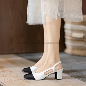 Sandales d'été de haute qualité pour femmes, nouvelle combinaison de couleurs, à bride arrière, bout rond, talon épais, chaussures pour femmes - Product Image 5