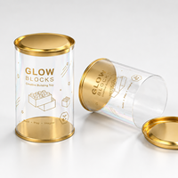 Boîte cylindrique transparente personnalisée en plastique PET recyclable avec couvercle métallique, boîte cylindrique en plastique pour l'emballage