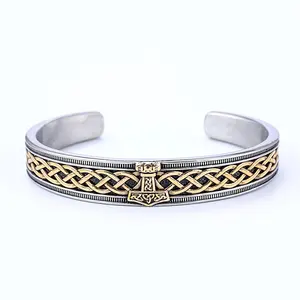 Viking Thor Hammer Celtic Stainless Steel Nordic Fashion Wristband Cuff Bracelet For Men's Amulet Jewelry Arm Ring