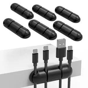 Clips de Cable autoadhesivos para gestión de escritorio, organizador de cables de silicona de doble cara, venta al por mayor, 6 uds.