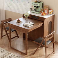 Table à manger pliante moderne 4 places avec grand rangement latéral, design îlot, mobilier pour la maison et le bureau, en bois