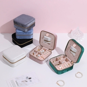 Boîte de rangement pour bijoux EVERWIN Empaques, en velours, avec miroir et fermeture pour boucles d'oreilles, bagues, bracelets. - Product Image 2