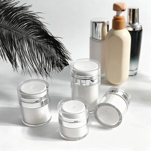 High Quality 15ml 30ml 50ml 100ml Empty Airless Cosmetics Serum White Silver <b>Bottle</b> Plastic <b>Pump</b> Cream Jar VANTUR Brand - Product Image 3