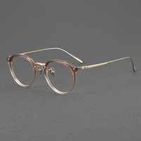 Montura de Gafas Redondas N054 de Acetato y Titanio para Hombre y Mujer, Montura de Gafas Ópticas Retro Vintage, Gafas con Logotipo Personalizado