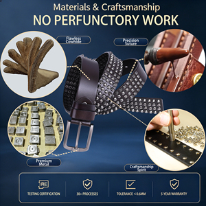 Ceinture en cuir de vachette robuste pour homme, style punk scénique, entièrement ornée de rivets, style western rock, boucle en alliage, longueur et crâne personnalisables, faible MOQ - Product Image 2