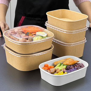 Tùy chỉnh phân hủy sinh học sinh thái thân thiện hình chữ nhật vuông kraft giấy Bát salad lấy đi thực phẩm Container hình chữ nhật giấy bát - Product Image 3