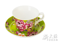 Ensemble tasse et soucoupe en céramique Shin Tai Yuan, motif floral pivoine verte, impression par transfert d'eau, vaisselle durable et lavable