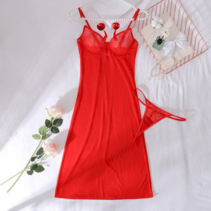 Ensemble de lingerie sexy pour femmes, chemise de nuit en maille rouge de style nouveau, <span class=keywords><strong>avec</strong></span> culotte et soutien-gorge à armatures - Product Image 5