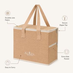 Bolsa Térmica Reutilizable de Yute con Aislamiento de Aluminio, Gran Capacidad, con Cierre y Asa de Cinta, para Compras o Picnic, Mantiene la Comida Fría o Caliente - Product Image 3