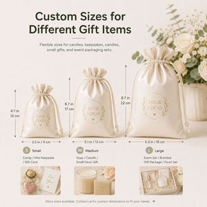 Sac à cordon en satin imprimé avec logo personnalisé en feuille d'or, pochette de luxe pour cadeaux de mariage avec ruban pour le marché des cadeaux européens - Product Image 6