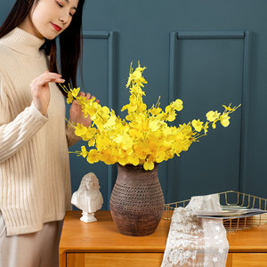 Fleur artificielle CallaFloral Orchidée dansante jaune, branche unique, décoration de mariage, style INS - Product Image 1
