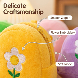 En gros, Mini sac à dos en peluche brodé de fleurs, porte-clés, jolie pochette à monnaie douce motif marguerite, petit sac de rangement pour écouteurs, cadeaux pour filles - Product Image 5
