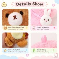 Sac bandoulière en peluche lapin, porte-clés ours mignon, breloque de sac à dos, figurine de poupée, petit cadeau créatif