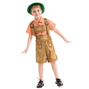 Conjunto de disfraz de Oktoberfest alemán para niños, mono y camisa a cuadros, traje informal de manga corta para festivales - Product Image 5